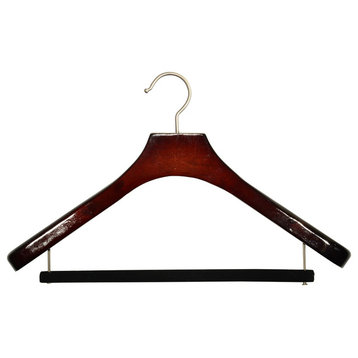 Deluxe Wooden Suit Hanger With Velvet Bar, Cherry/Brushed Chrome, Box of 24
