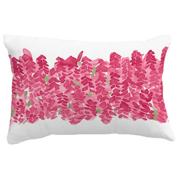 Flower Bell Bunch Floral Print Throw Pillow With Linen Texture, Pink, 14"x20"