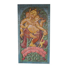 Mogulinterior - Consigned Vintage Carved Ganesha Barn Door MULADHARA CHAKRA Prosperity Panel - Wall Accents