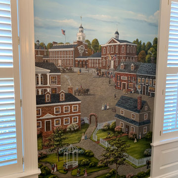 Colonial-Revolutionary Murals, hand painted throughout a dining room.
