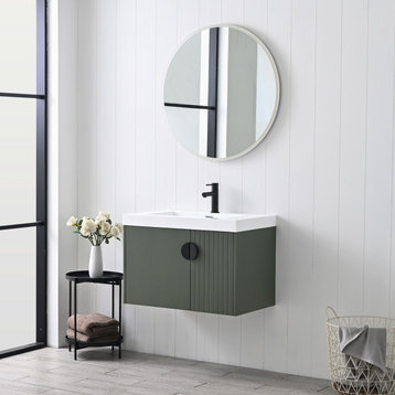 Floating Bathroom Vanity with Sink, Wood Bathroom Vanity Cabinet, Green, 30"