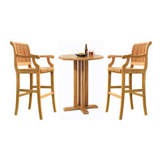Teak Giva Bar Set, 36" Round Table and 2 Arm Chairs
