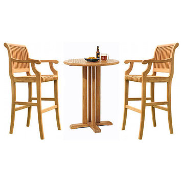 Teak Giva Bar Set, 36" Round Table and 2 Arm Chairs