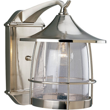 Progress Lighting 1-Light Wall Lantern With Clear Seeded Glass, Brushed Nickel