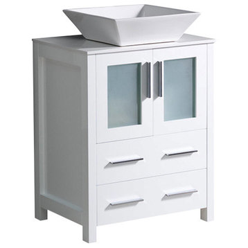 Torino 24" White Modern Bathroom Cabinet With Top and Vessel Sink