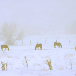 Horses Grazing in Snow and Fog - Artwork