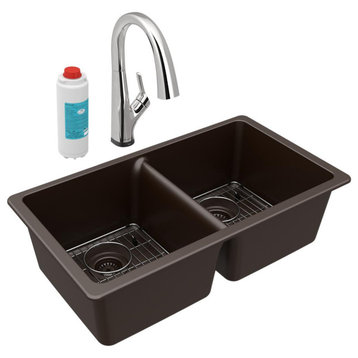 Quartz Classic 33" Undermount Sink Kit With Filtered Faucet, Mocha