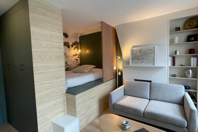 パリにある小さなコンテンポラリースタイルのおしゃれな寝室のインテリア