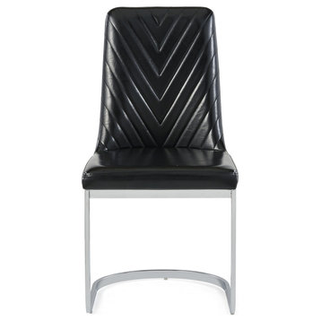 Set Of 2 Modern Black Dining Chairs With Horse Shoe Style Metal Base