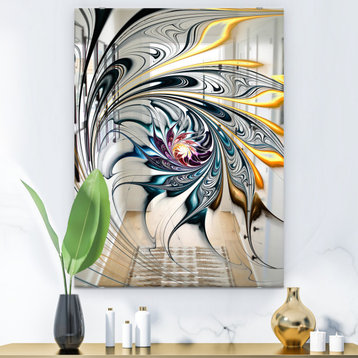 Designart White Stained Glass Floral Art Modern And Accent Mirror, 28x40