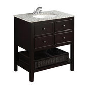 Burnaby Contemporary Bath Vanity, Espresso With Dappled Gray Granite Top, 30"