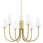 Hudson Valley Lighting - Ripley 6-Light Chandelier, Aged Brass Frame, White Shade - Rattan-wrapped arms support shades of white Belgian linen giving the entire fixture a natural warmth. Swooping arms add a modern feel to the traditional tapered shades while the aged brass accents complement the neutral colors, making Ripley the perfect addition to spaces of any style or palette.