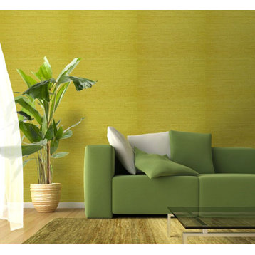 Sisal Bright Green Grass Cloth Wallpaper, Double Roll