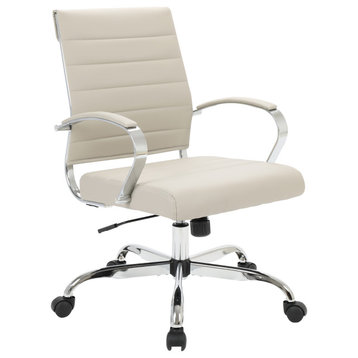 Benmar Mid-Back Swivel Leather Office Chair With Chrome Base, Tan
