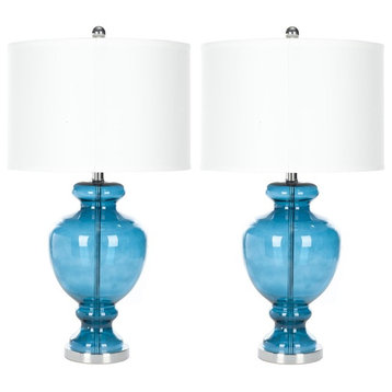 Glass Table Lamp, Set of 2, Turquoise/ Off- White Shade