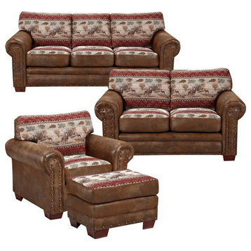 American Furniture Classics Deer Valley 4-piece Microfiber Sofa Set in Brown