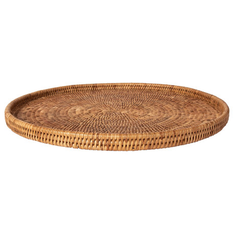 Artifacts Rattan™ Round Flat Tray, Honey Brown, 16"x16"x1"