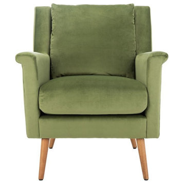 Sherri Mid Century Arm Chair, Olive Velvet/Natural