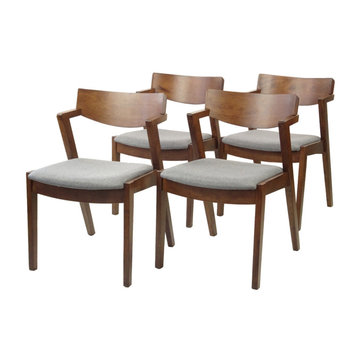 Modern Armchairs, Solid Wood, Medium Brown, Set of 4