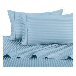 Royal Tradition - 600TC 100% Long Staple Cotton Stripe Sheet Set, Blue, Full - Sheet And Pillowcase Sets