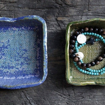 Square Decorative Ceramic Dishes, Set of 2