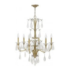Fredrick Ramond Silver Leaf and Crystal Tear Drop Glass 6-Light Chandelier