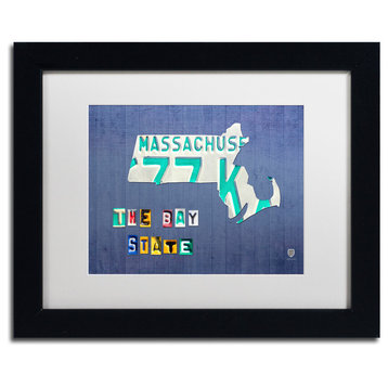 'Massachusetts License Plate' Matted Framed Canvas Art by Design Turnpike
