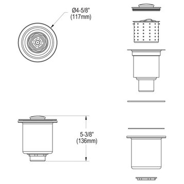 LKDD 3-1/2" Drain Fitting, Deep Strainer Basket and Brass tailpiece