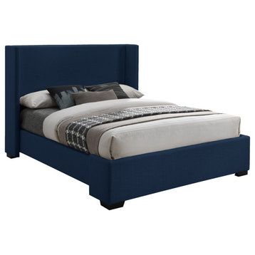 Oxford Linen Textured Fabric Upholstered Bed, Navy, King