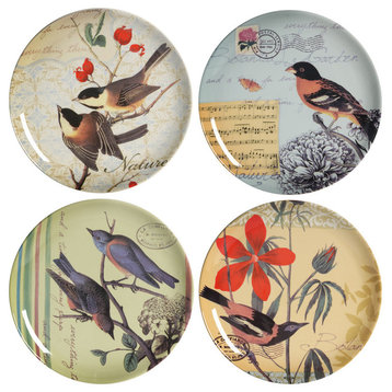 Bird Ceramic Plates, Set of 4 Different Plates