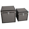 Fabric Upholstered Square Trunk With Nailhead Details, Gray, Set Of 2