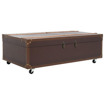 Contemporary Coffee Table, Storage Trunk Design With Faux Leather Upholstery