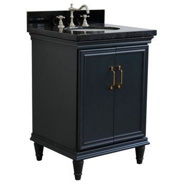 25" Single Vanity, Dark Gray Finish With Black Galaxy And Oval Sink