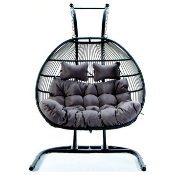 Iron Frame Folding Double-Seat Swing Chair With Cushion