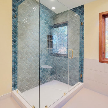 Clear Corner Shower that Highlights Gorgeous Tile