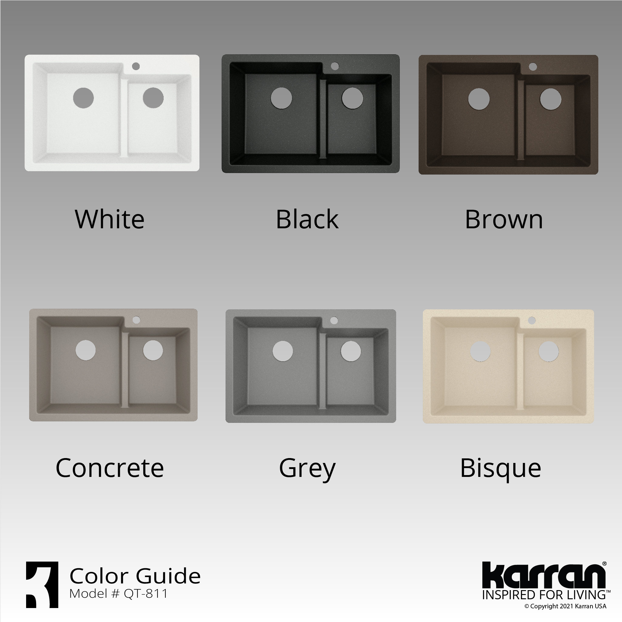 Karran 33" Top Mount Large/Small Bowl Quartz Kitchen Sink, Brown