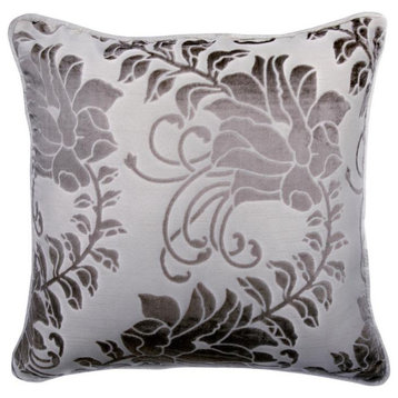 Luxury Grey 12"x12" Pillow Cover Burnout Velvet Fabric - Grey Floral Beauty
