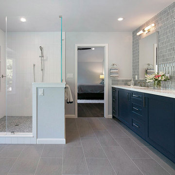 San Ramon Transitional Primary Bathroom with Double Shower