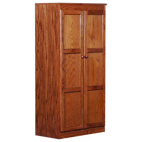 Tall Oak Storage Cabinet With Framed Doors, Round Pulls & Adjustable Shelves