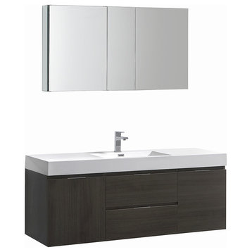 Valencia 60" Gray Oak Wall Hung Modern Bathroom Vanity w/ Medicine Cabinet