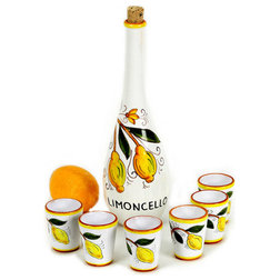 Mediterranean Liquor Glasses Toscana, Limoncello Set, 6 Cups and Decanter