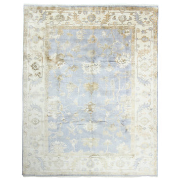 Fine Oushak Collection Indian Hand Knotted Wool Rug, Gray, 7'10"x9'11"