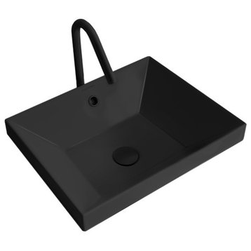Rectangular Small Matte Black Ceramic Drop In Sink, No Hole
