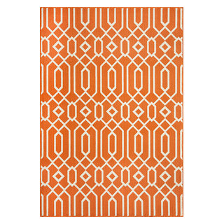 5'X8' Indoor Outdoor Rug Terracotta Orange Geometric Porch Deck Patio  Furniture