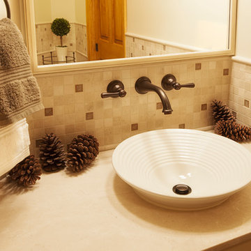 Log Home- refined rustic powder room