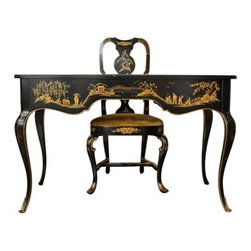 Black Lacquer Asian Desk & Chair - Desks And Hutches