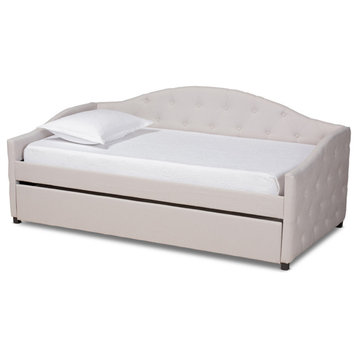 Becker Transitional Beige Fabric Upholstered Twin Size Daybed With Trundle