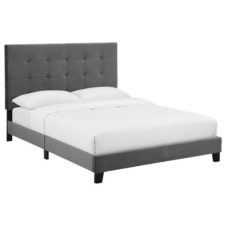 Melanie Queen Tufted Button Upholstered Performance Velvet Platform Bed Gray
