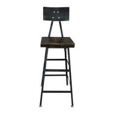 Barnxo - Reclaimed Urban Wood Bar Stool, Steel Backs, Salvaged, 25x36x16, Scorched - Bar Stools and Counter Stools