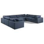 Meridian Furniture - Comfy Upholstered U-Shaped Modular Sectional, Navy, 8-Piece: 4 Armless Chair, 4 Corner Chair, Linen Textured Fabric - Give your space a whole new look with this navy Comfy linen textured fabric sectional. This handsome sectional fits nicely with other items in the Comfy collection and is a versatile seating option designed for adaptability, comfort and style. Wrapped in rich navy durable linen textured fabric upholstery, this sectional offers a plush embrace of overstuffed down feather cushions, carefully crafted to deliver the highest level of comfort. The perfect seat for creating an oasis for relaxation, this sectional has thick foam surrounding its frame for added support and coziness.